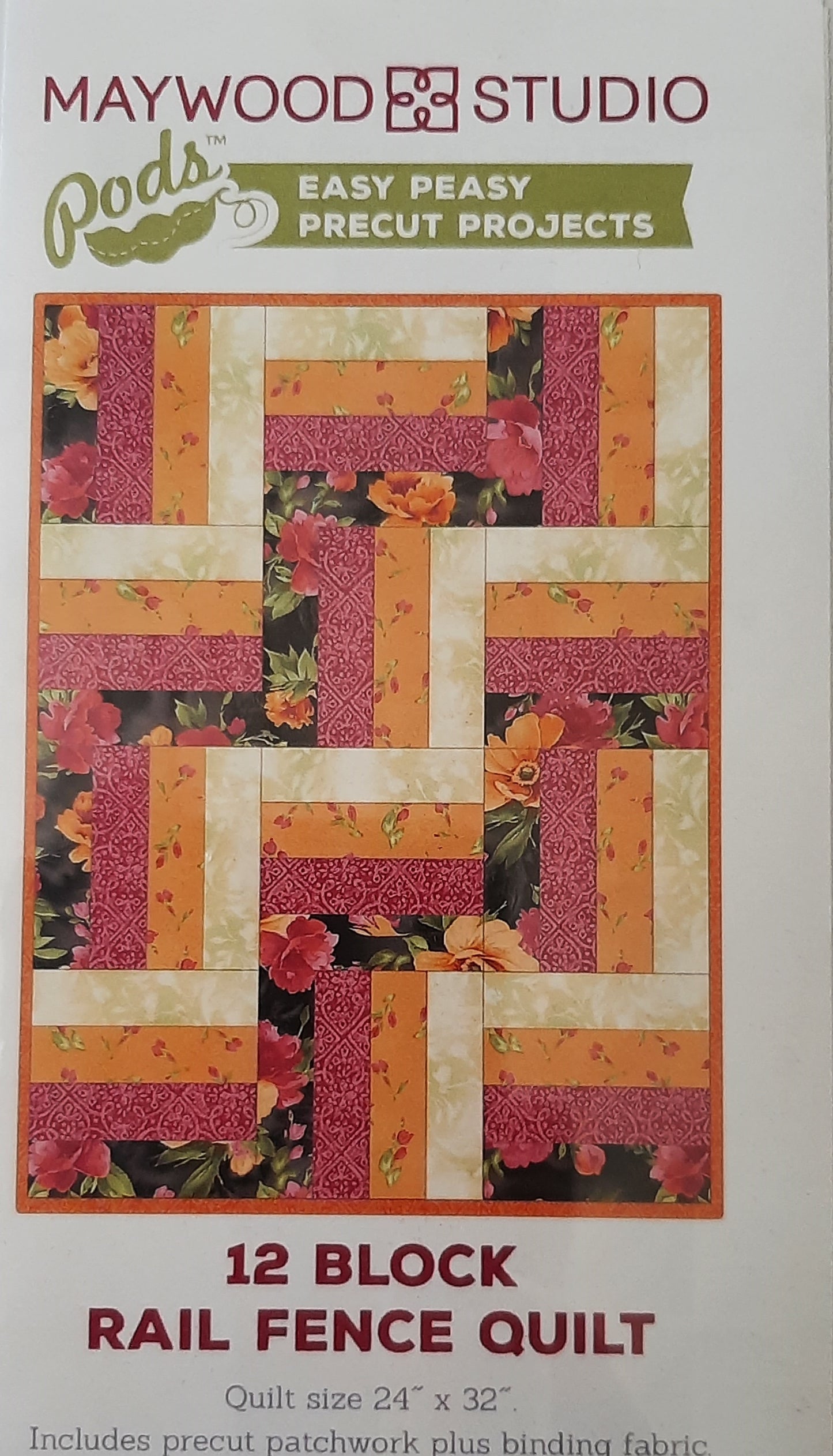 Nähset Maywood Studio 12 Block Rail Fence Quilt